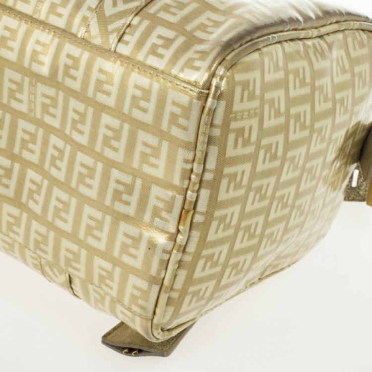 Pre Owned Fendi 'Forever' Gold Zucca Boston Bag