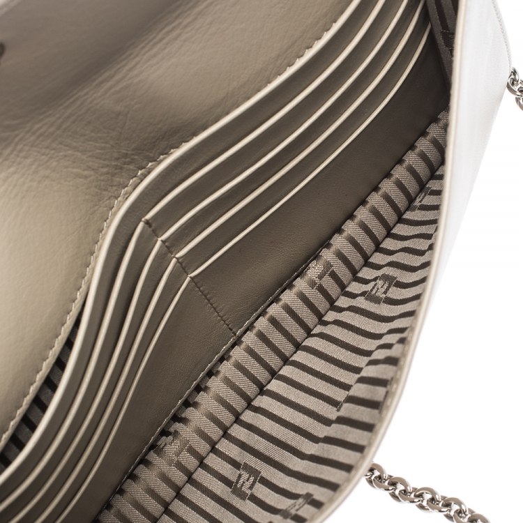 Pre Owned Fendi Metallic Grey Patent Leather Fendilicious Wallet on Chain