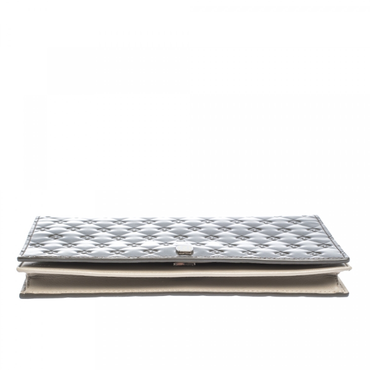 Pre Owned Fendi Metallic Grey Patent Leather Fendilicious Wallet on Chain