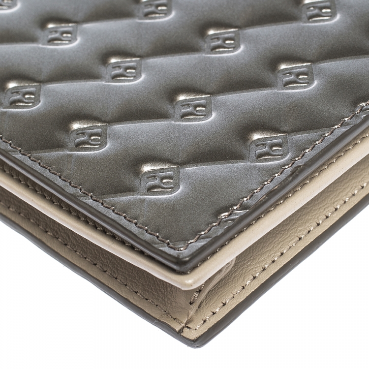 Pre Owned Fendi Metallic Grey Patent Leather Fendilicious Wallet on Chain