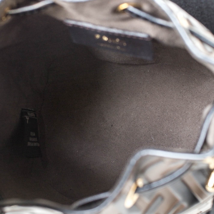 Pre Owned Fendi Brown/Black Zucca Leather Mini Mon Tresor Drawstring Bucket Bag