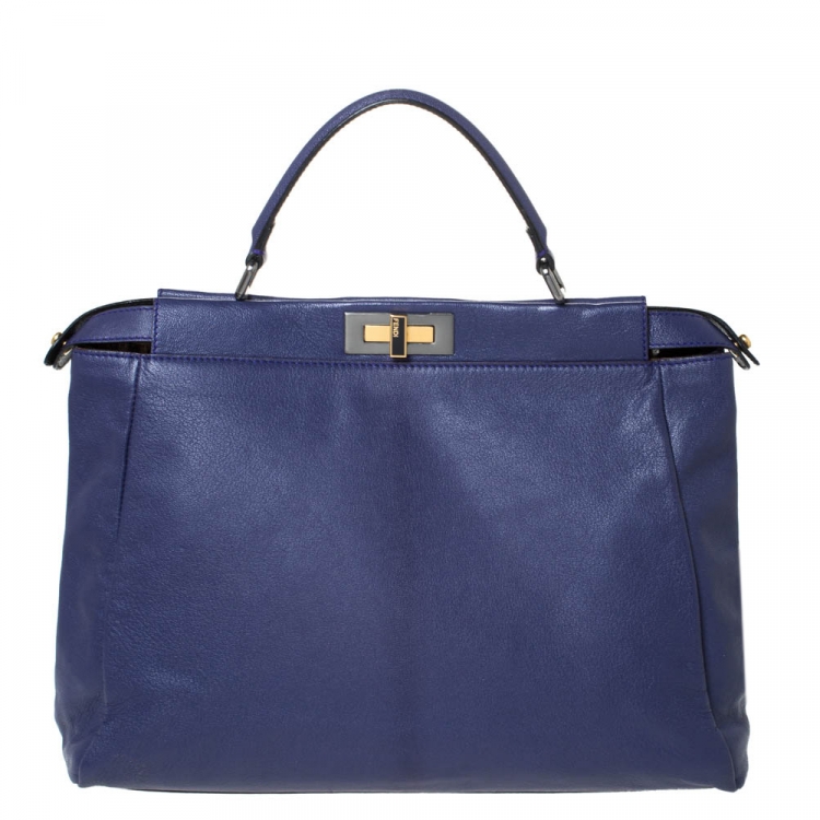 Pre Owned Fendi Purple Leather Large Peekaboo Top Handle Bag
