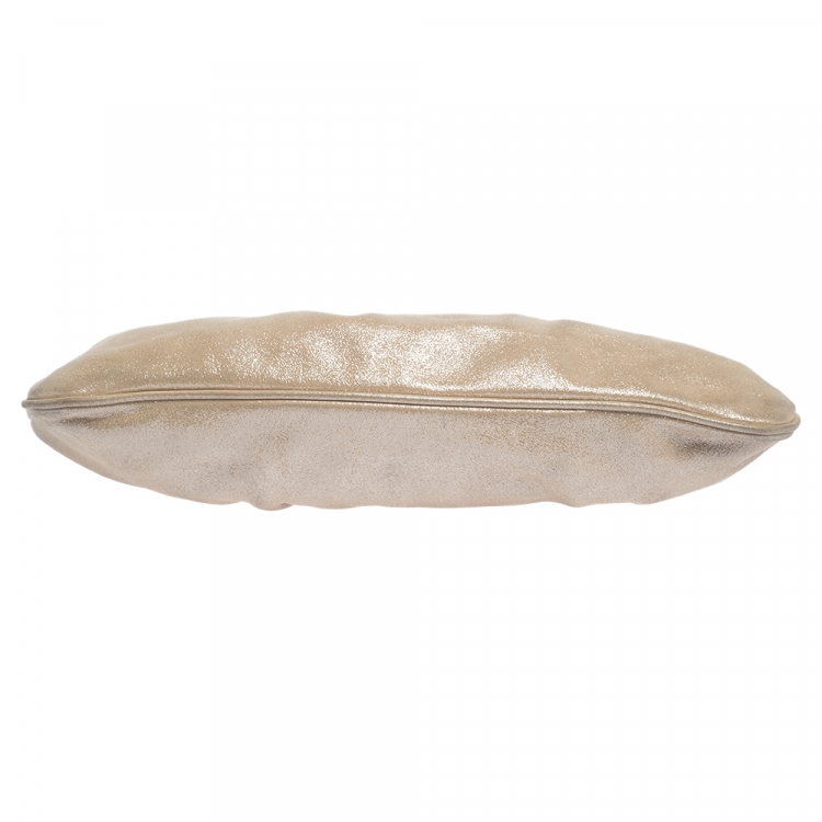 Pre Owned Fendi Metallic Beige Leather Cutout Handle Clutch