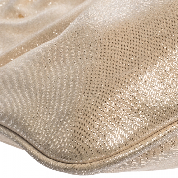 Pre Owned Fendi Metallic Beige Leather Cutout Handle Clutch