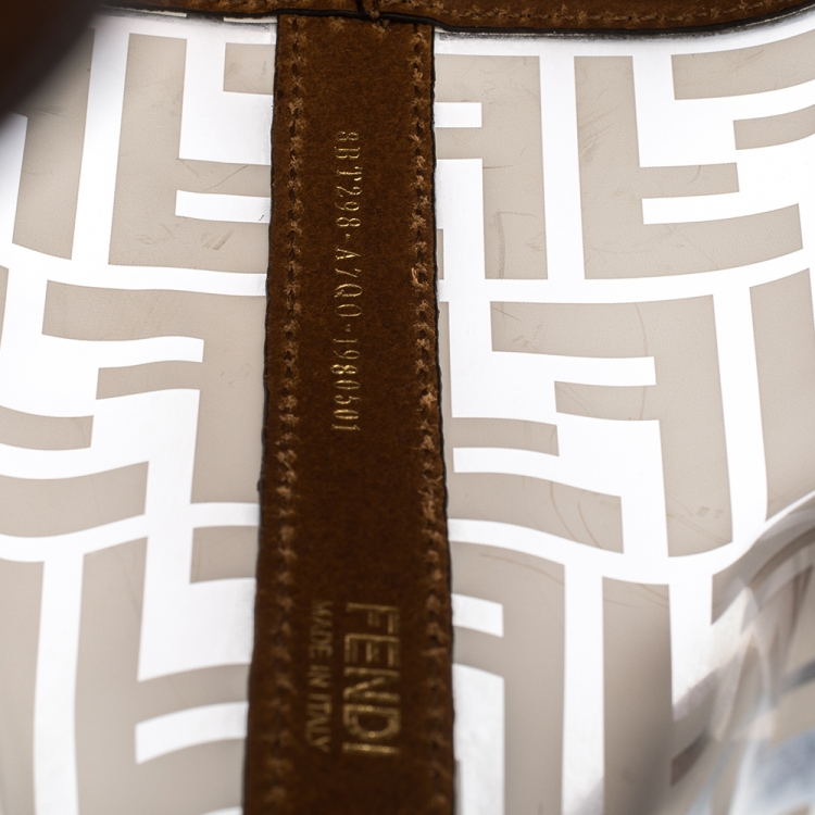 Pre Owned Fendi White/Tan Zucca PVC and Leather Grande Mon Tresor Bucket Bag