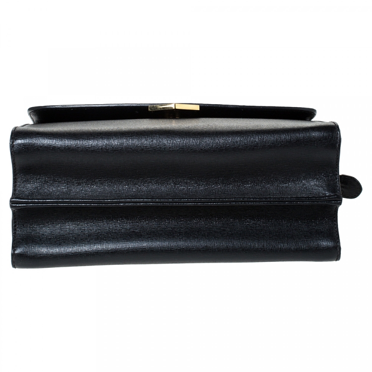 Pre Owned Fendi Black Textured Leather Small Demi Jour Top Handle Bag