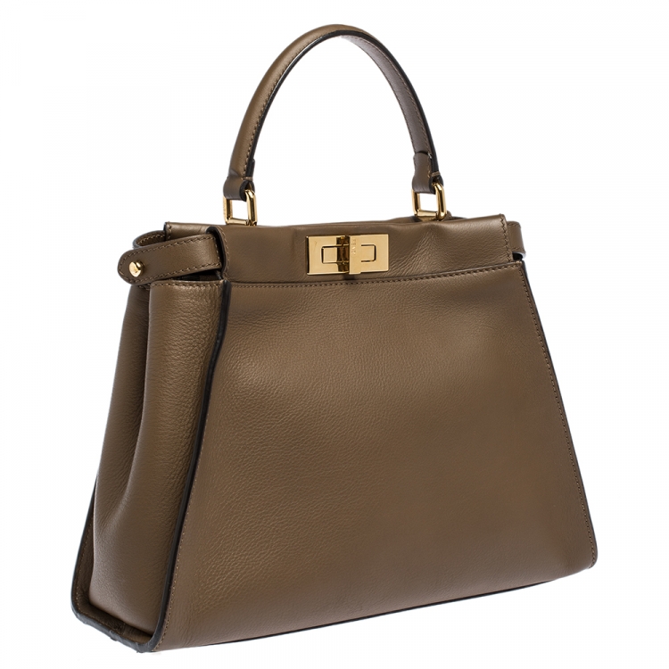 Pre Owned Fendi Brown Leather Medium Peekaboo Top Handle Bag