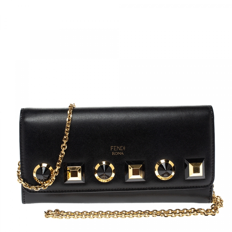 Fendi Black Leather Studded Wallet On Chain Fendi | The Luxury Closet
