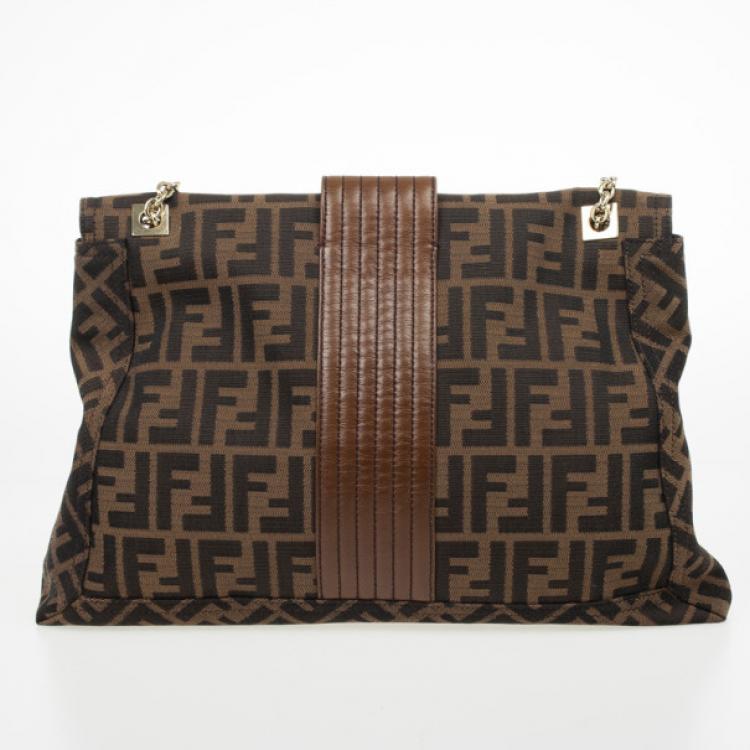 Pre Owned Fendi Brown Zucca Canvas Maxi Baguette Flap Shoulder Bag
