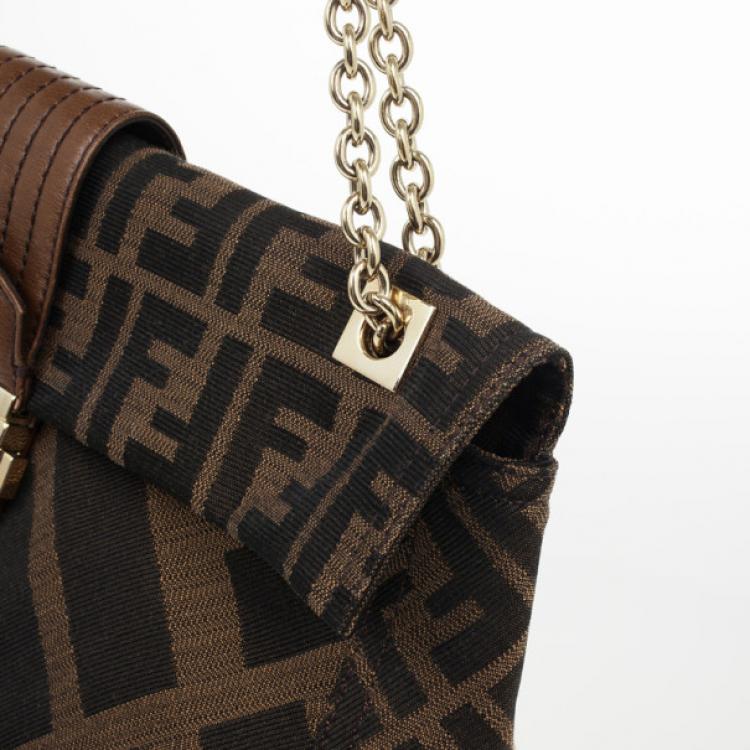 Pre Owned Fendi Brown Zucca Canvas Maxi Baguette Flap Shoulder Bag