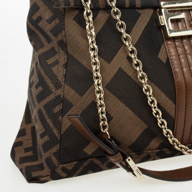 Pre Owned Fendi Brown Zucca Canvas Maxi Baguette Flap Shoulder Bag