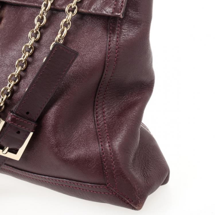 Pre Owned Fendi Maroon Maxi Borsa Vitello Baguette Shoulder Bag