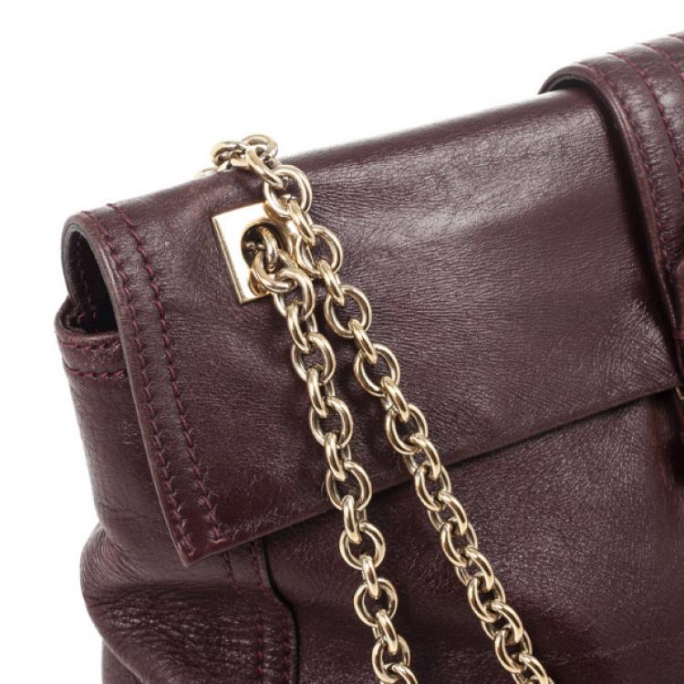 Pre Owned Fendi Maroon Maxi Borsa Vitello Baguette Shoulder Bag