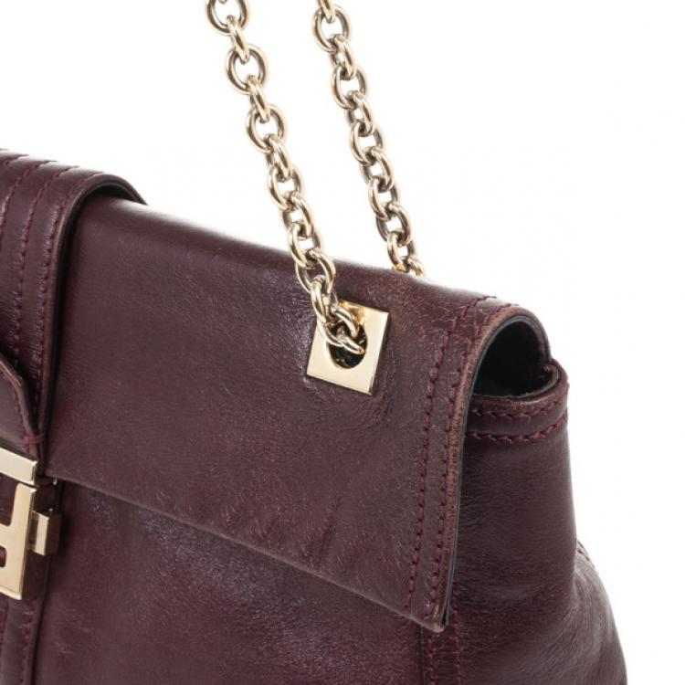 Pre Owned Fendi Maroon Maxi Borsa Vitello Baguette Shoulder Bag