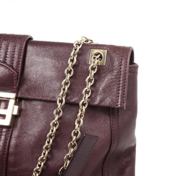 Pre Owned Fendi Maroon Maxi Borsa Vitello Baguette Shoulder Bag