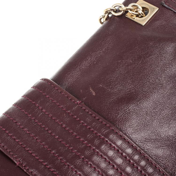 Pre Owned Fendi Maroon Maxi Borsa Vitello Baguette Shoulder Bag