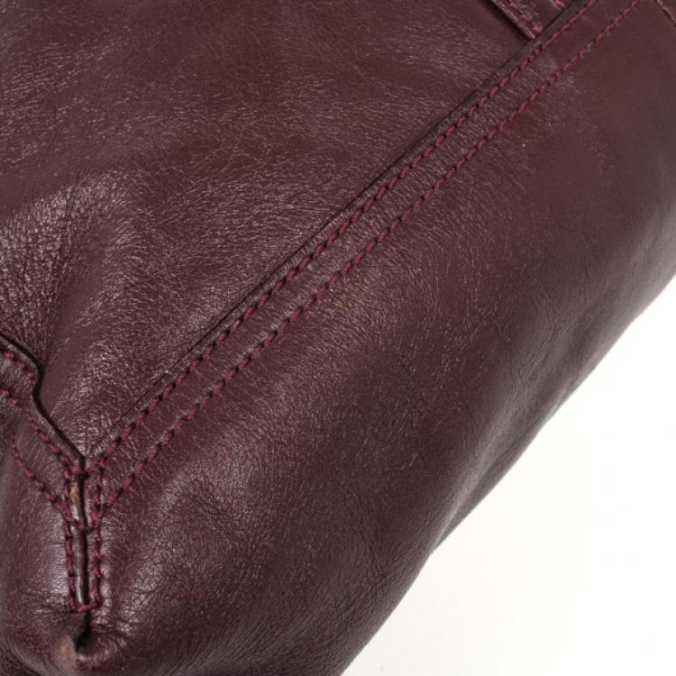 Pre Owned Fendi Maroon Maxi Borsa Vitello Baguette Shoulder Bag