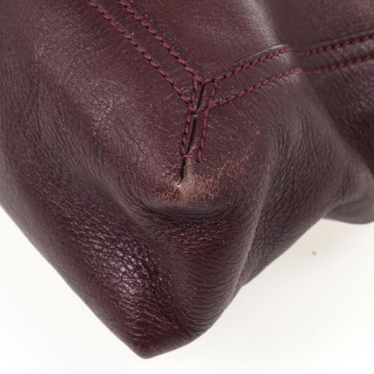 Pre Owned Fendi Maroon Maxi Borsa Vitello Baguette Shoulder Bag