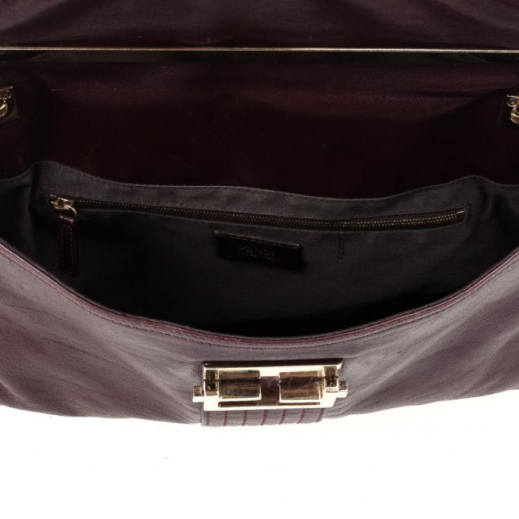 Pre Owned Fendi Maroon Maxi Borsa Vitello Baguette Shoulder Bag