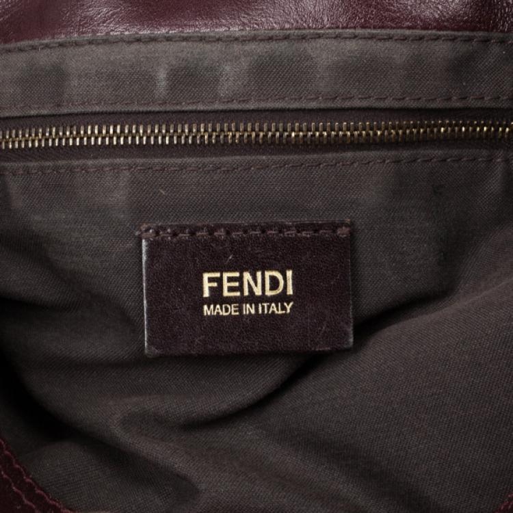 Pre Owned Fendi Maroon Maxi Borsa Vitello Baguette Shoulder Bag