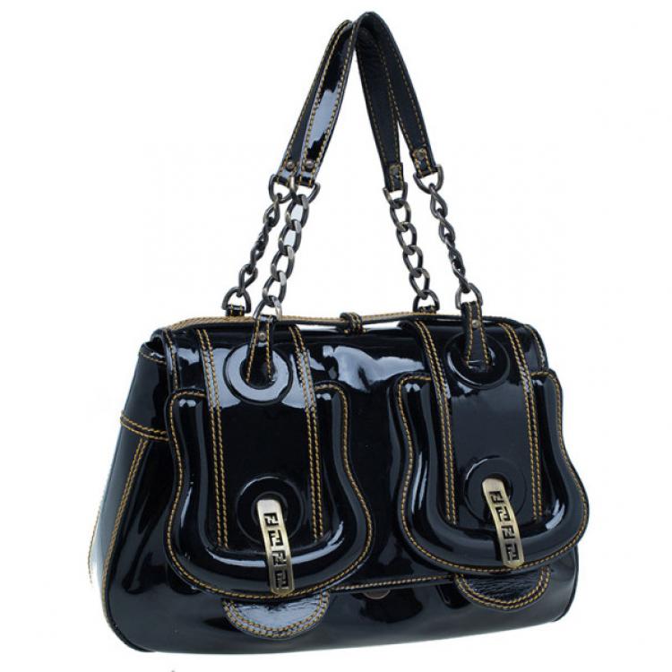 Pre Owned Fendi Black Patent Leather B Bag
