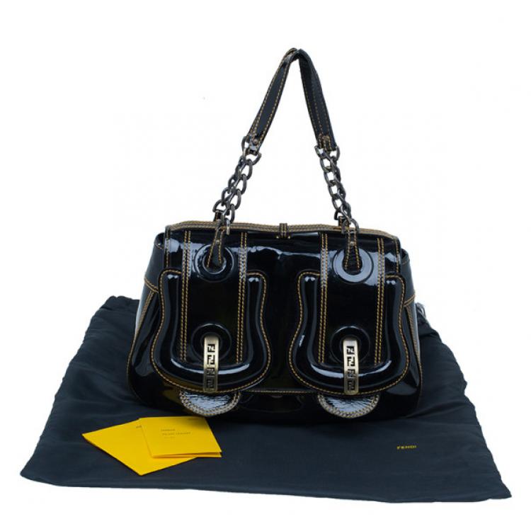 Pre Owned Fendi Black Patent Leather B Bag