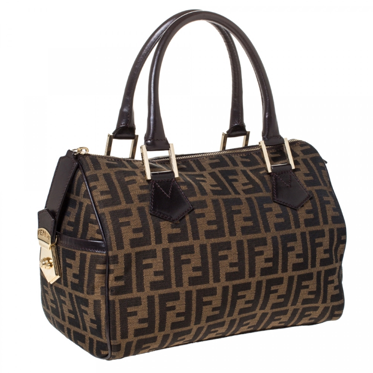Pre Owned Fendi Tobacco Zucca Canvas and Leather Medium Chef Boston Bag