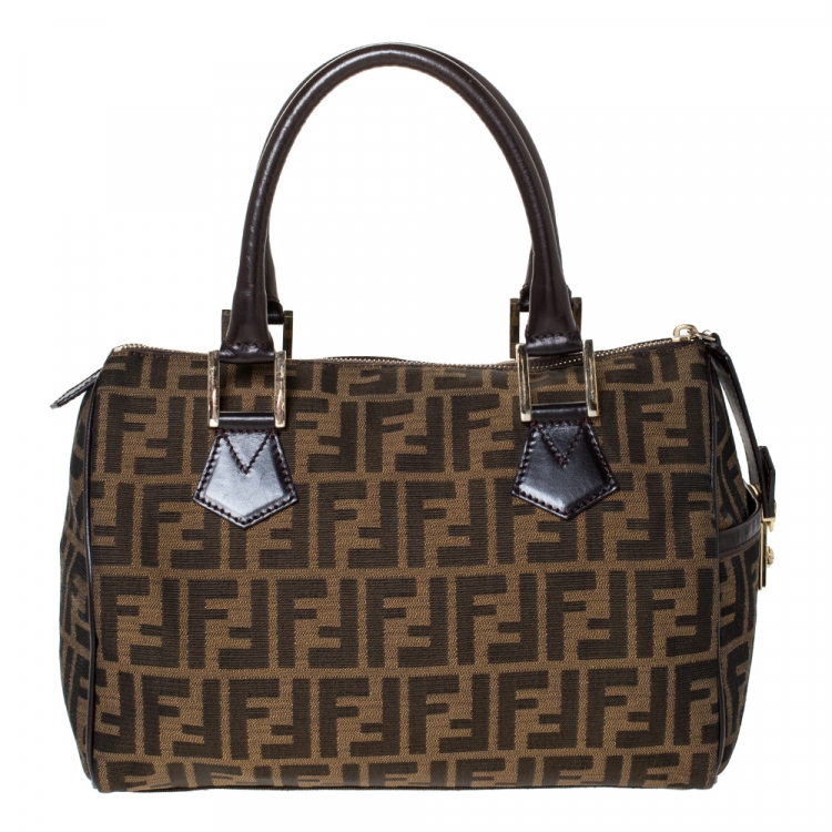 Pre Owned Fendi Tobacco Zucca Canvas and Leather Medium Chef Boston Bag
