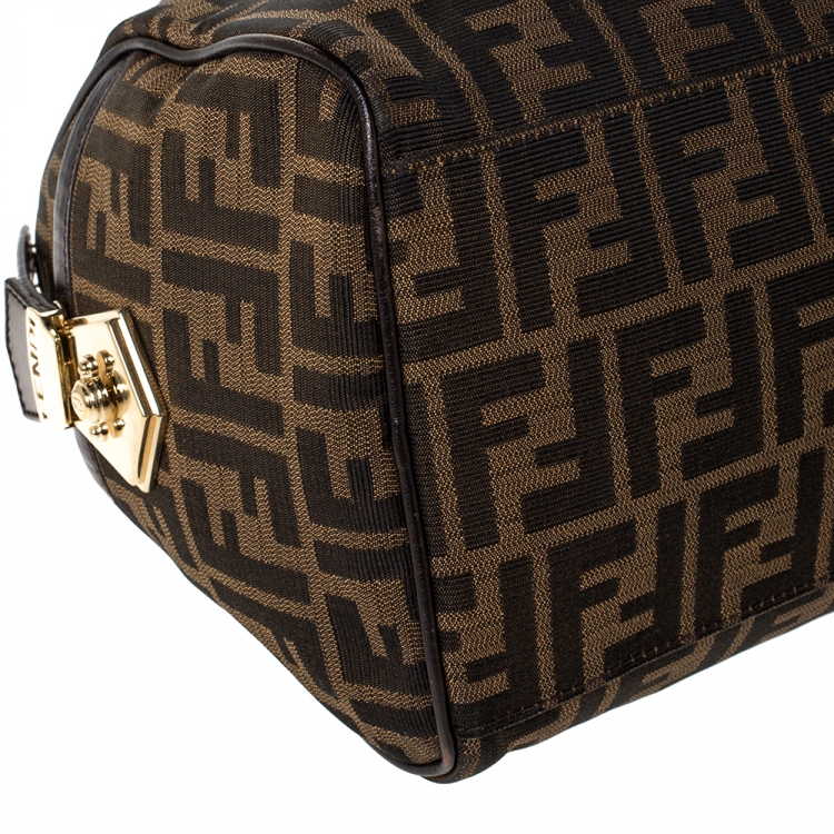 Pre Owned Fendi Tobacco Zucca Canvas and Leather Medium Chef Boston Bag