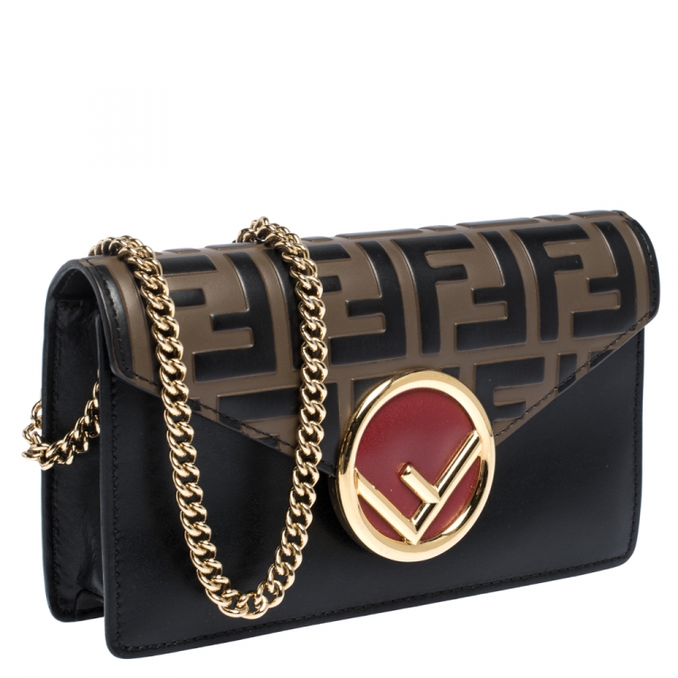 Pre Owned Fendi Black/Brown Zucca Embossed Logo Leather Liberty Belt Bag