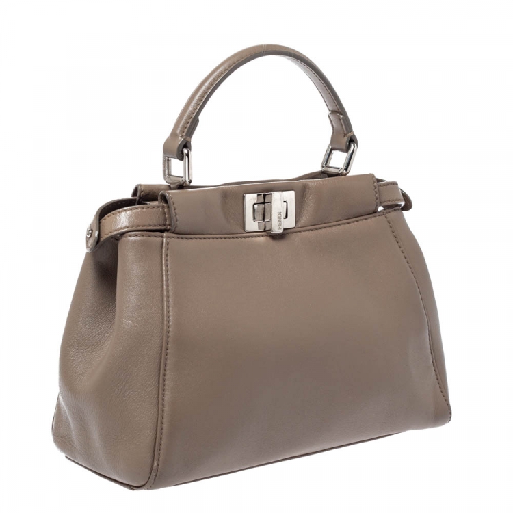 Pre Owned Fendi Beige Leather Mini Peekaboo Top Handle Bag