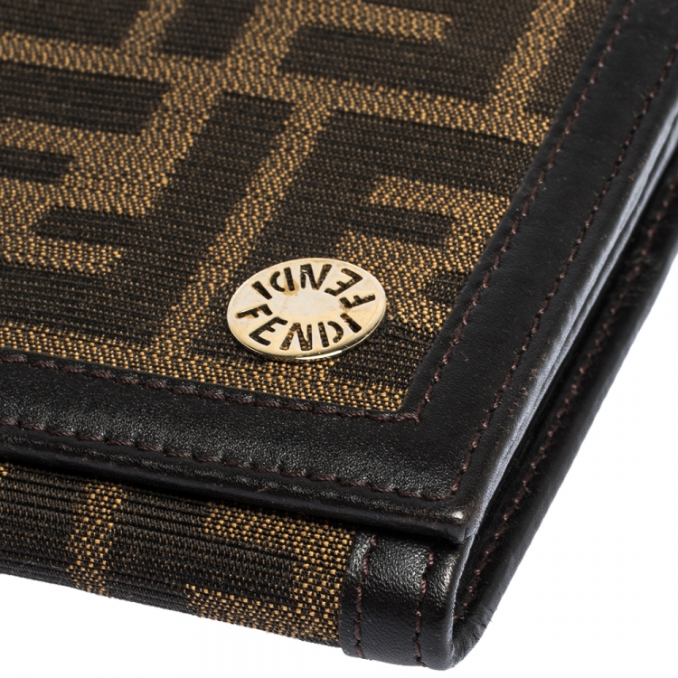 Pre Owned Fendi Tobacco Zucca Canvas and Leather Flap Continental Wallet