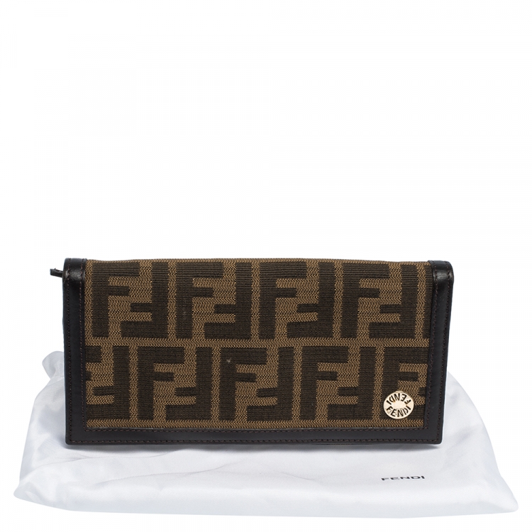 Pre Owned Fendi Tobacco Zucca Canvas and Leather Flap Continental Wallet