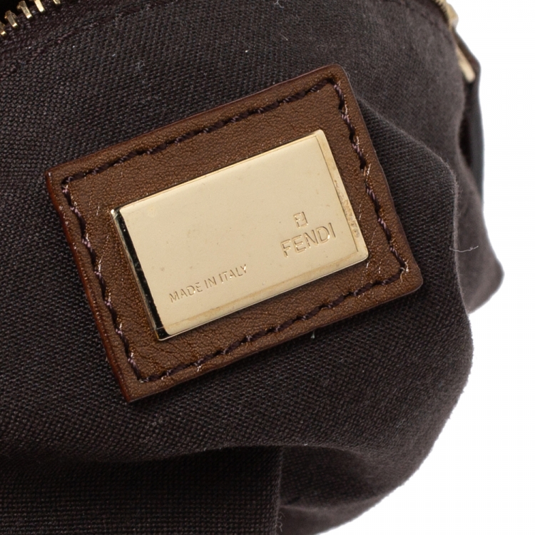 Pre Owned Fendi Tobacco Zucca Canvas and Leather Maxi Baguette Flap Shoulder Bag