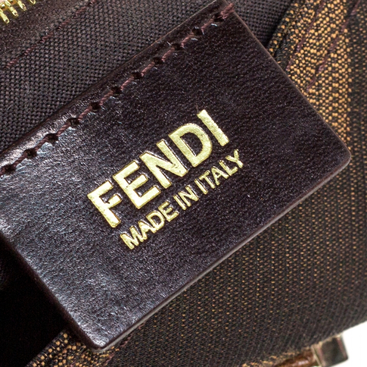 Pre Owned Fendi Tobacco Zucca Canvas and Leather Maxi Baguette Flap Shoulder Bag