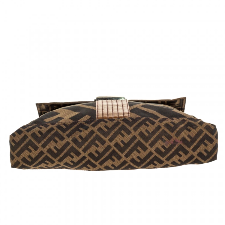 Pre Owned Fendi Tobacco Zucca Canvas and Leather Maxi Baguette Flap Shoulder Bag