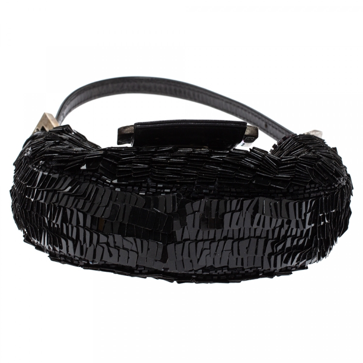 Pre Owned Fendi Black Sequin and Leather Bag