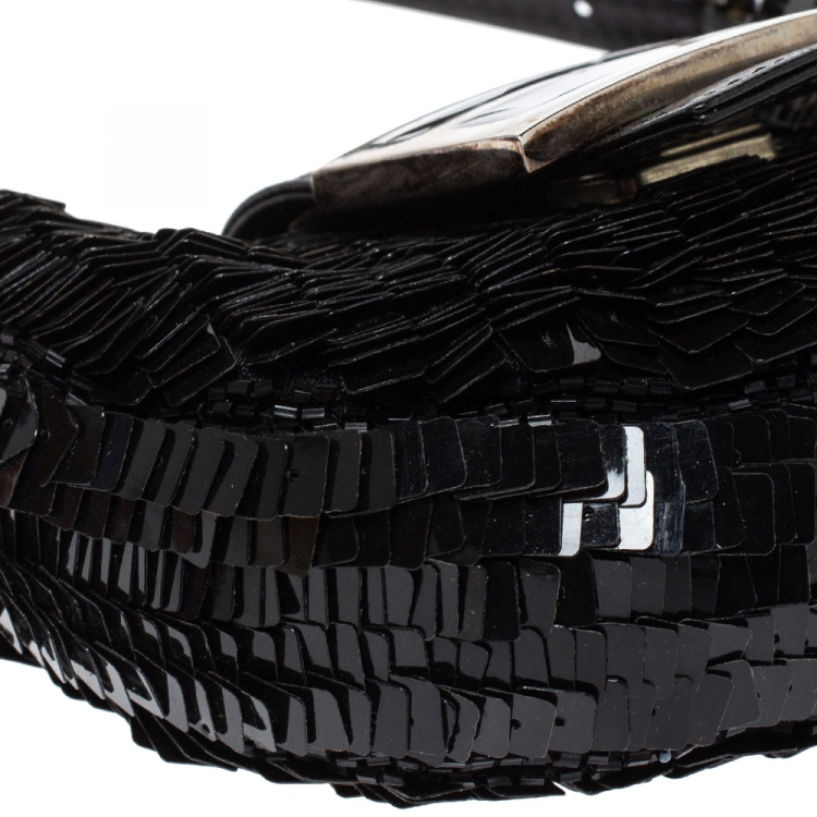 Pre Owned Fendi Black Sequin and Leather Bag