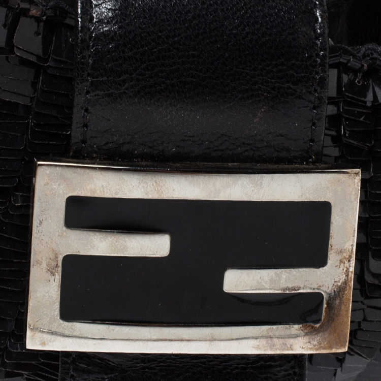 Pre Owned Fendi Black Sequin and Leather Bag
