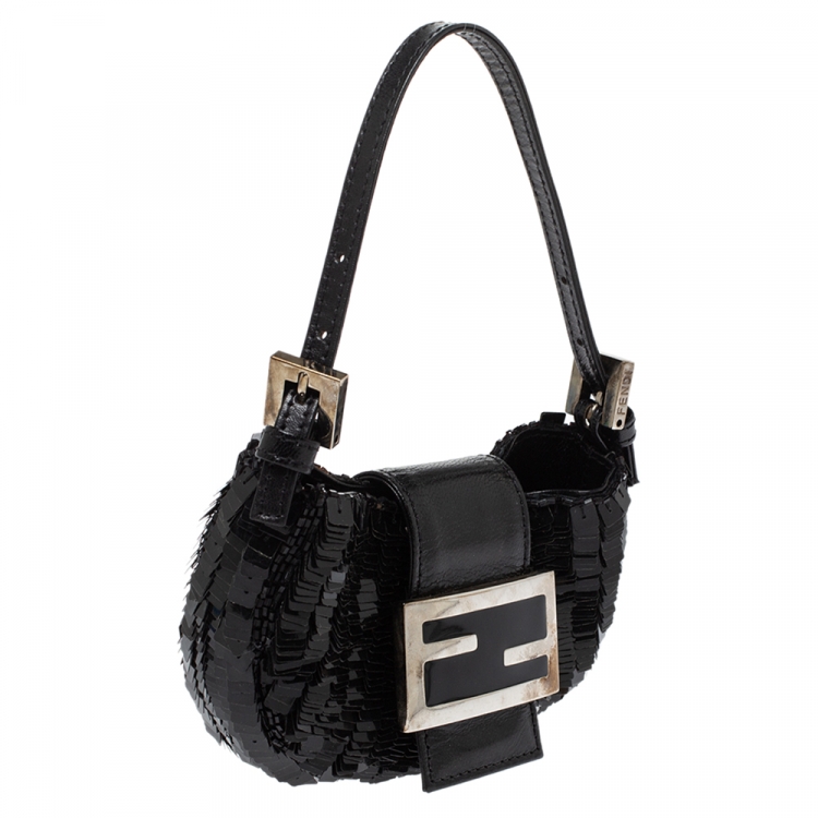 Pre Owned Fendi Black Sequin and Leather Bag