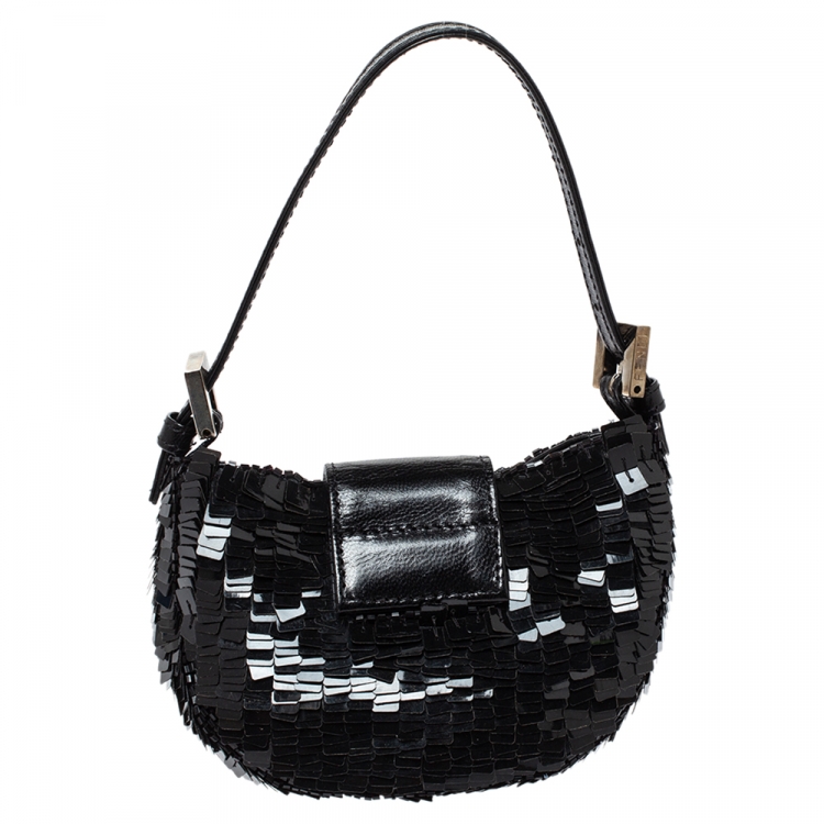 Pre Owned Fendi Black Sequin and Leather Bag