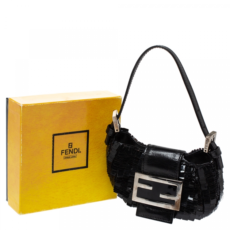 Pre Owned Fendi Black Sequin and Leather Bag