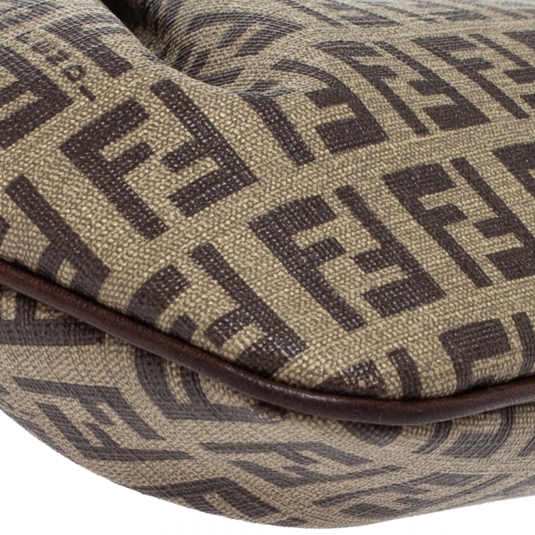 Pre Owned Fendi Brown/Beige Zucchino Coated Canvas and Leather Pochette Bag