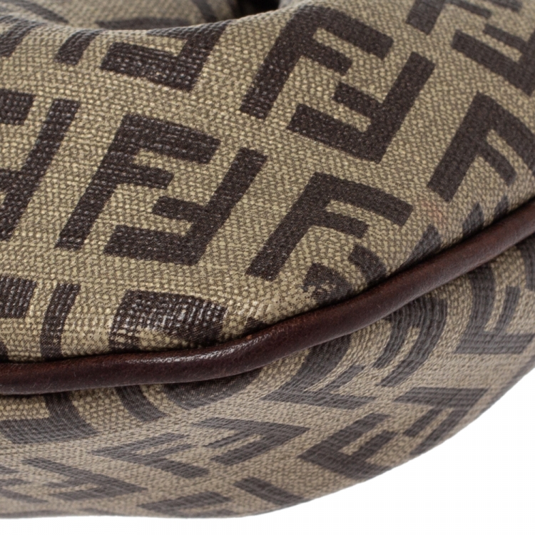 Pre Owned Fendi Brown/Beige Zucchino Coated Canvas and Leather Pochette Bag