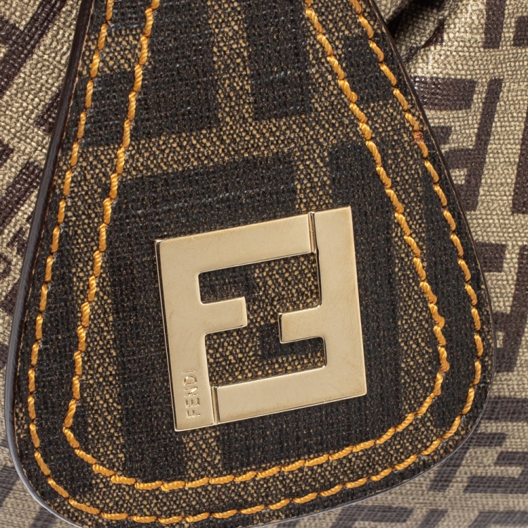 Pre Owned Fendi Brown/Beige Zucchino Coated Canvas and Leather Pochette Bag