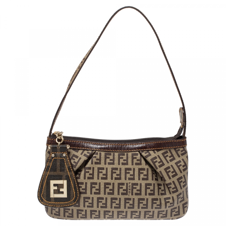 Fendi Bronze Zucchino Coated Canvas Accessories Pochette Bag - Yoogi's  Closet