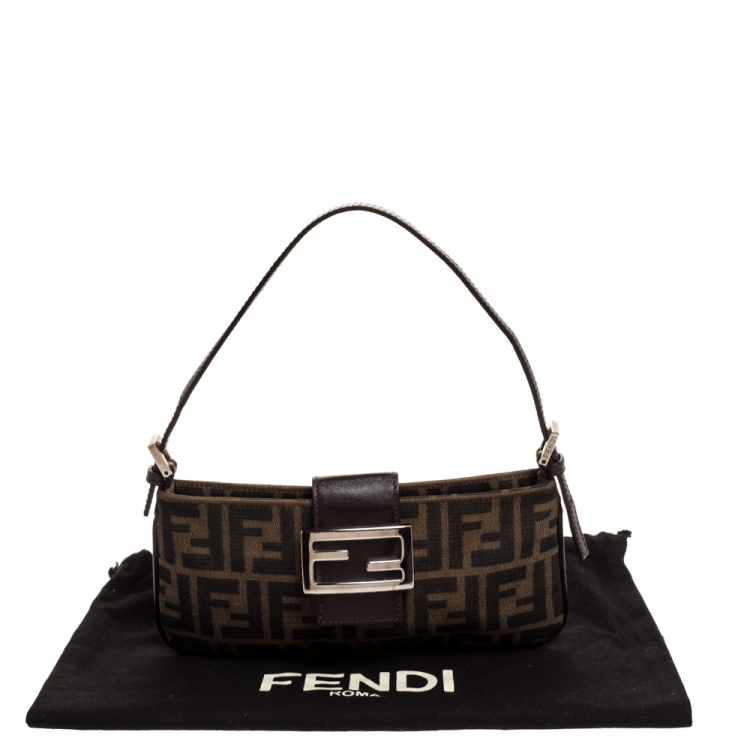 Pre Owned Fendi Tobacco Zucca Canvas and Leather Flap Pochette Bag
