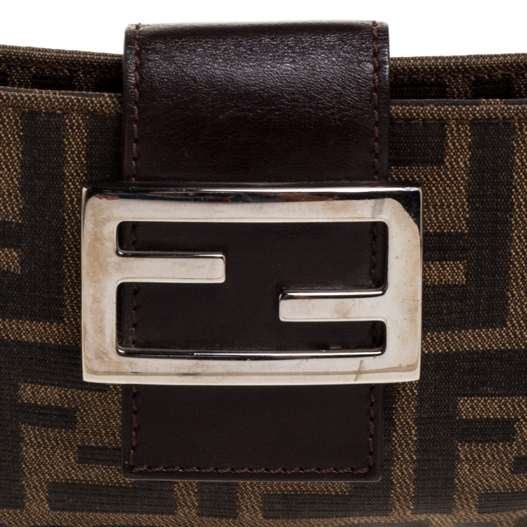 Pre Owned Fendi Tobacco Zucca Canvas and Leather Flap Pochette Bag