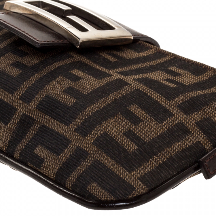 Pre Owned Fendi Tobacco Zucca Canvas and Leather Flap Pochette Bag