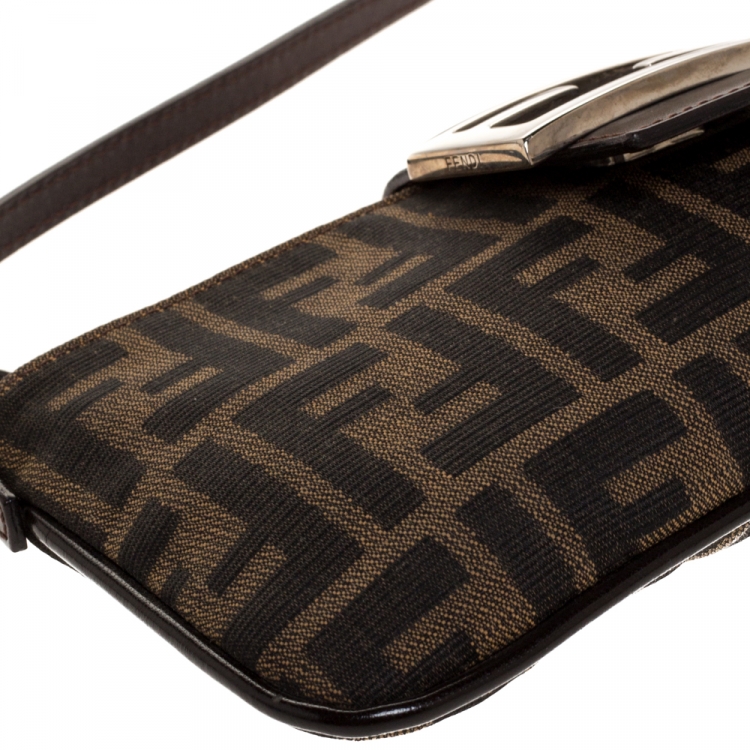 Pre Owned Fendi Tobacco Zucca Canvas and Leather Flap Pochette Bag